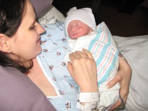 Momma and Owen right after he was born