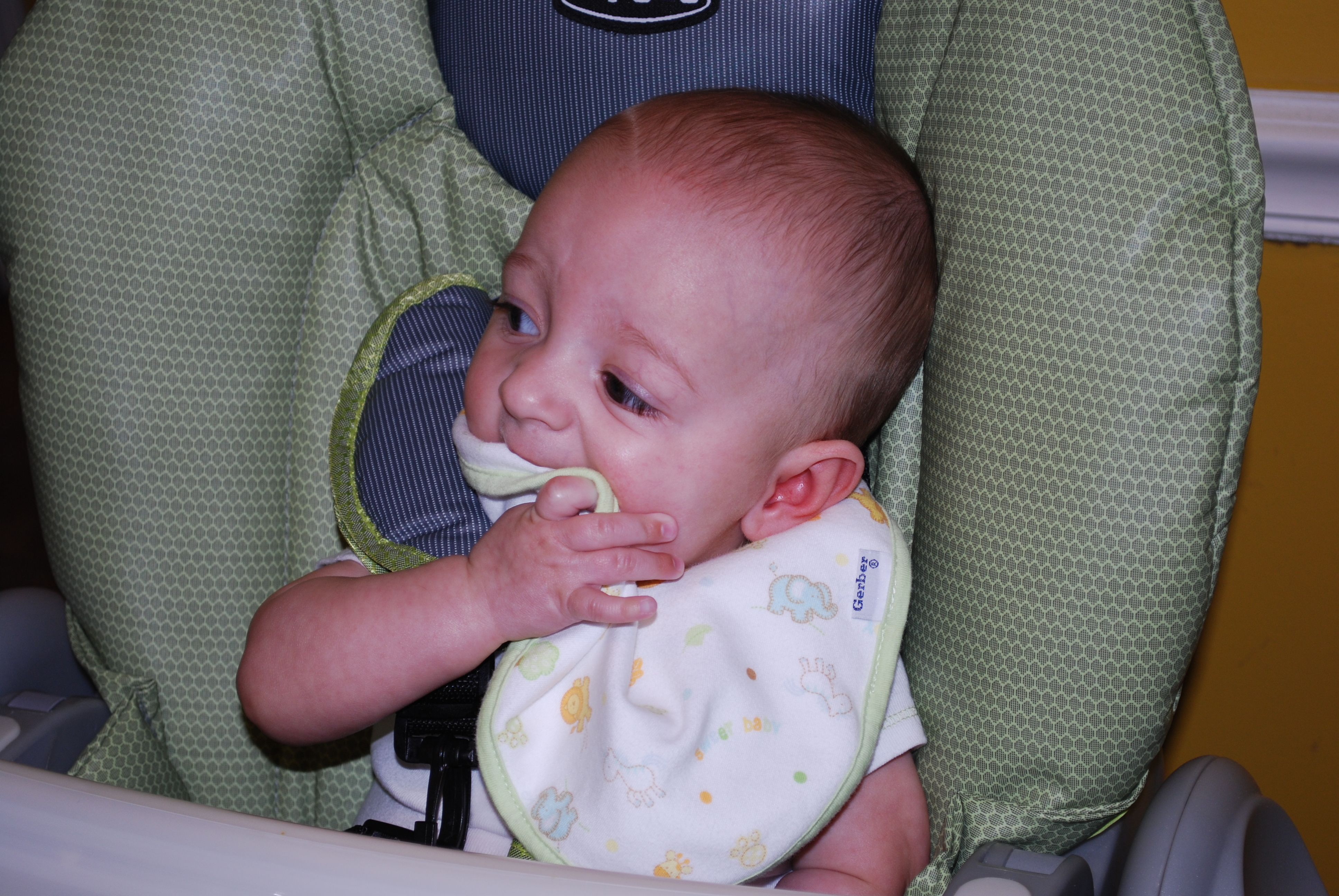 Eating my bib because momma is too slow!